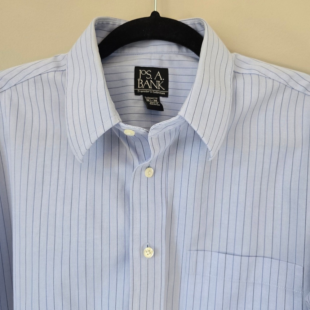 Jos. A. Bank Travelers Collection Tailored Fit Blue Pinstripe Shirt 16.5 36
